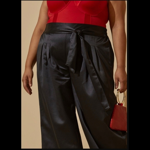 Ashley Stewart Pants - Ashley Stewart Black Belted Wide Leg Satin Pants